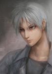  akagi akagi_shigeru bad_id bad_pixiv_id brown_eyes male_focus miche realistic silver_hair solo 