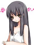  black_hair breasts brown_eyes cleavage copyright_request flat_chest kooriyama_ichirou long_hair shy small_breasts solo source_request 
