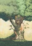  bad_id bad_pixiv_id brown_hair chomoran dryad forest giant green_eyes nature original plant_girl solo tree 