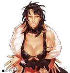  artist_name banned_artist black_hair breasts character_name cleavage fugi_jis huge_breasts jewelry lips lowres nico_robin one_piece ring short_hair simple_background solo upper_body white_background 