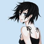  back bad_id bad_pixiv_id black_hair grey_eyes original osamu_(jagabata) ribbon short_hair smile solo tank_top 