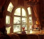  alice_margatroid blonde_hair book candle capelet chair doll indoors iwamoto_zerogo kirisame_marisa looking_away open_book room shanghai_doll solo steam table tea touhou window 