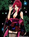  blue_eyes breasts cleavage detached_sleeves flay_allster gundam gundam_seed japanese_clothes kimono large_breasts lowres mutou_junki red_hair thighhighs zettai_ryouiki 