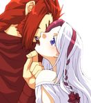  1girl artemisia bad_id bad_pixiv_id beard blue_eyes braid facial_hair kiss long_hair moira red_hair scorpius sound_horizon white_hair 