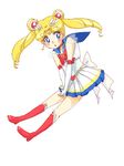  azuma_yukihiko back_bow bishoujo_senshi_sailor_moon blonde_hair blue_eyes blue_sailor_collar boots bow bun_cover choker double_bun earrings full_body hair_ornament hairclip jewelry multicolored multicolored_clothes multicolored_skirt red_bow red_choker sailor_collar sailor_moon sailor_senshi_uniform skirt solo super_sailor_moon tsukino_usagi twintails 