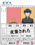  1girl ahoge aisaka_taiga bad_id bad_pixiv_id blonde_hair blue_hair brown_hair height_difference kenji_t1710 looking_at_viewer marriage_certificate simple_background takasu_ryuuji text_focus toradora! translated upper_body wavy_hair white_background 