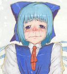  bad_id bad_pixiv_id blue_bow blue_eyes blue_hair blush bow chomoran cirno crying crying_with_eyes_open red_ribbon ribbon short_hair snot solo tears touhou upper_body 