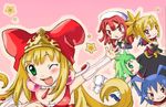  4girls artist_request blonde_hair blue_hair company_connection crossover demon_boy demon_girl disgaea earrings fang green_eyes green_hair happy hat jewelry kururu_(little_princess) la_pucelle laharl ledgem_(rhapsody) little_princess lowres makai_senki_disgaea_2 makai_senki_disgaea_3 marl_kingdom marona_(phantom_brave) multiple_girls nippon_ichi prier red_eyes red_hair rhapsody rozalin wings 