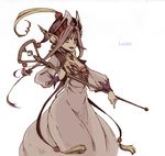  :d dress earrings grandia grandia_i hat jewelry liete_(grandia) long_hair long_sleeves open_mouth pointy_ears puffy_sleeves purple_dress purple_hair simple_background smile solo staff takara_(lvg) white_background 