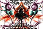  checkered head_wings koakuma long_hair red_eyes red_hair solo touhou tsurukame very_long_hair 