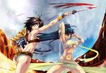  aqua_eyes ass battle black_hair breasts colosseum crossover duel ganaha_hibiki gladiator idolmaster idolmaster_(classic) kentoushi_makorippa kikuchi_makoto large_breasts long_hair medium_breasts multiple_girls ponytail shadow_of_rome short_hair sword underboob weapon zouge 