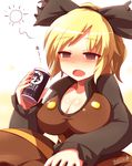  animal_ears bad_id bad_pixiv_id banned_artist blush boss_coffee bow breasts brown_dress brown_eyes can cleavage coffee dress drooling drunk hair_bow kisaragi_zwei kurodani_yamame large_breasts long_sleeves mouse_ears nazrin open_mouth shirt solo touhou 