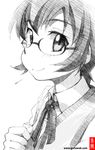  glasses gofu greyscale monochrome ore_no_imouto_ga_konna_ni_kawaii_wake_ga_nai school_uniform short_hair sketch solo spot_color sweater_vest tamura_manami traditional_media 