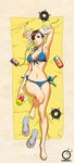  adapted_costume arm_behind_head armpits arms arnold_tsang asymmetrical_bangs bag bangs barefoot beach beach_towel bikini blue_bikini bracelet breasts chun-li cocktail cocktail_umbrella digital_media_player double_bun drink earrings feet flip-flops from_above front-tie_top goggles headphones highres jewelry legs looking_at_viewer lotion lying medium_breasts midriff on_back parted_lips sand sandals sandals_removed shiny shiny_skin side-tie_bikini solo spiked_bracelet spikes street_fighter street_fighter_iv_(series) sunbathing sunscreen swimsuit thighs towel udon_entertainment 