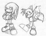  black_and_white canine duo fox fox_tail knuckles_the_echidna male mammal miles_prower monochrome multiple_tails sega sonic_(series) tails toyjo 