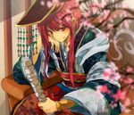  alternate_costume beads chinese_clothes crown hanfu hat looking_at_viewer magi_the_labyrinth_of_magic male_focus mian_guan nuriko-kun red_eyes red_hair ren_kouha sitting solo 