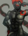  abs anthro balls biceps big_penis black_penis black_skin body_markings claws erection flexing front grin hair ifus lizard looking_at_viewer male markings muscles nude pecs penis pose red_eyes red_hair red_skin reptile scales scalie smile solo standing stripes teeth toned vein 