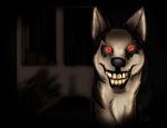  canine creepy creepypasta dark_background dog feral grin hand husky looking_at_viewer mammal nightmare_fuel red_eyes smile.dog solo teeth 