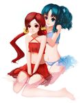  bikini bikini_skirt blackrabbitsoul blue_eyes blue_hair hanasaki_tsubomi heartcatch_precure! kurumi_erika long_hair multiple_girls precure red_eyes red_hair swimsuit twintails 