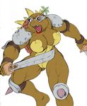  abs angry armor biceps breasts chochi crossgender female knee_pads muscles muscular_female navel open_mouth reptile scalie shell shoulder_plates slash_(tmnt) solo spikes sword teenage_mutant_ninja_turtles teeth tongue tree turtle weapon 