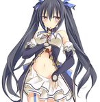  bare_shoulders black_hair blush breasts cleavage garter_straps hair_ornament highres long_hair medium_breasts minagi navel neptune_(series) noire red_eyes simple_background skirt solo twintails very_long_hair white_background 