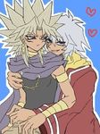  &lt;3 2boys 2guys blonde_hair dark_skin heart jewelry lots_of_jewelry lowres marik_ishtar multiple_boys purple_eyes ryou_bakura scar smile thief_king_bakura white_hair yami_bakura yami_marik yu-gi-oh! 