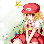  ascot blush crossover egg flandre_scarlet hat mario_(series) ofukousu puffy_sleeves red_eyes short_sleeves side_ponytail simple_background skirt skirt_set star starman_(mario) super_mario_bros. touhou wings yoshi_egg |_| 