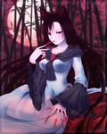  ah-negitorow animal_ears bamboo bamboo_forest breasts brooch brown_hair capelet dress fingernails forest full_moon highres imaizumi_kagerou impossible_clothes jewelry lips long_fingernails long_hair long_sleeves medium_breasts moon nature open_mouth red_eyes solo tail touhou very_long_hair wide_sleeves wolf_ears wolf_tail 