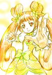  clenched_hand colored_pencil_(medium) cure_rosetta dokidoki!_precure fighting_stance hikari_(mitsu_honey) light_smile orange_eyes orange_hair outstretched_arm outstretched_hand precure sketch solo traditional_media twintails yotsuba_alice 