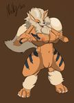  anthro arcanine bottomless bra canine digitigrade female flashing fur mammal melkiah nintendo nipples pok&#233;mon pok&eacute;mon pussy simple_background stripes underwear video_games 