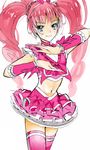  blue_eyes bow choker cropped cure_melody houjou_hibiki md5_mismatch midriff naokado navel pink_bow pink_choker pink_hair precure simple_background solo suite_precure thighhighs twintails white_background zettai_ryouiki 