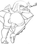  anus balls big_butt butt clothed clothing echidna english_text erection knuckles_the_echidna looking_at_viewer looking_back male monochrome pdxyz penis sega skimpy solo sonic_(series) text thong underwear 