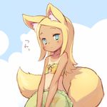  animal_ears aqua_eyes bad_id bad_pixiv_id bare_shoulders bikini blonde_hair blush flat_chest fox_ears fox_tail innertube long_hair looking_at_viewer mizuki_kotora one-piece_tan original solo swimsuit tail tan tanline 