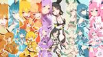  :d :o ahoge animal_ears black_hair blonde_hair blue_eyes blue_hair breasts brown_eyes brown_hair chibi cleavage earrings eevee espeon facial_mark fins flareon forehead_mark forked_tail gen_1_pokemon gen_2_pokemon gen_4_pokemon gen_6_pokemon glaceon highres jewelry jolteon leafeon medium_breasts midriff multiple_girls navel one_eye_closed open_mouth orange_eyes orange_hair personification pink_hair pokemon purple_eyes purple_hair smile sylveon tail takeshima_(nia) thighhighs umbreon vaporeon wallpaper 