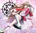  1girl alice_(pandora_hearts) boots brown_hair coat high_heel_boots high_heels long_hair pandora_hearts purple_eyes ribbon 