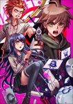  2boys ahoge bad_id bad_pixiv_id black_legwear blood blood_splatter blue_eyes blue_hair bow brown_eyes brown_hair cd chain character_name clenched_teeth collarbone crystal_ball danganronpa danganronpa_1 doorknob ear_piercing facial_hair glass goatee gold green_eyes gun hair_ornament hairclip handgun katana knife kuwata_reon long_hair long_sleeves lotter75 maizono_sayaka multiple_boys naegi_makoto number open_mouth orange_hair paint_roller piercing revolver safety_pin scabbard school_uniform screwdriver serafuku sheath short_hair skirt spiked_hair spoilers sweat sweatshirt sword teeth thighhighs very_long_hair weapon 