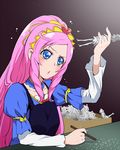  blue_eyes blush box carving cure_sword dokidoki!_precure eyelashes figure heart hobby_knife long_hair marie_ange pink_hair precure solo thighhighs tj-type1 upskirt 