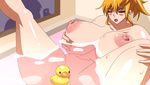  bath bird blush breasts diva_mizuki duck eyes_closed gravion huge_breasts jyubei orange_hair tachibana_mizuki 