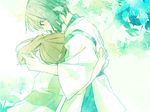  1girl bad_id bad_pixiv_id haku_(sen_to_chihiro_no_kamikakushi) hug japanese_clothes leaf ogino_chihiro ponytail sen_to_chihiro_no_kamikakushi yuzudaze 