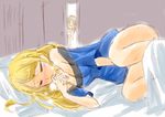  ayase_arisa ayase_eli bed between_legs blonde_hair blue_eyes blush breath caught closed_eyes hair_down hand_between_legs implied_masturbation long_hair love_live! love_live!_school_idol_project lying multiple_girls on_side peeping sexually_suggestive siblings sisters sketch urutsu_sahari 