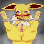 3_toes after_sex anime anus ball ball_gag balls barefoot black_skin blush butt canine censored crying cum cum_in_ass cum_inside eeveelution erection fur gag grey_background hand_cuffs japanese jolteon knot long_ears looking_at_viewer lying male nintendo on_back orgasm pawpads paws penis pink_penis pink_skin plain_background pok&eacute;mon pokemon precum presenting presenting_hindquarters purple_eyes raised_leg sex_toy shadow shiny skin solo spread_legs spreading tears toy unknown_artist video_games white_fur yellow_fur 