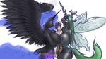  anthro anthrofied big_breasts black_body black_fur blue_hair breasts changeling cutie_mark english_text equine female friendship_is_magic fur green_eyes green_hair group hair horn horse huge_breasts mammal my_little_pony nightmare_moon_(mlp) nipples open_mouth plain_background pony queen_chrysalis_(mlp) size_difference text tongue tongue_out weasselk white_background winged_unicorn wings work_in_progress 