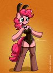 animal_ears anthro anthrofied blue_eyes bow_tie bunny_outfit bunnysuit clothing english_text equine female friendship_is_magic fur furboz hair horse legwear mammal my_little_pony pink_fur pink_hair pinkie_pie_(mlp) pony rabbit_ears stockings text 