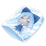  akisha bad_id bad_pixiv_id blue_dress blue_hair cirno closed_eyes cooling_pad dress drooling mundane_utility outstretched_arms puffy_sleeves short_sleeves simple_background sleeping solo touhou white_background zzz 