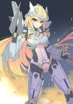  arm_blade armor artist_request blade blonde_hair bodysuit breasts light long_hair mecha_musume mechanical_arms mechanical_legs mechanical_parts medium_breasts pacific_rim smile solo striker_eureka visor_(armor) weapon yellow_eyes 