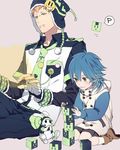  age_difference bad_id bad_pixiv_id badge barbell_piercing blonde_hair blue_hair bunny button_badge child dramatical_murder eyebrow_piercing green_eyes hat lip_piercing male_focus multiple_boys necktie noiz_(dramatical_murder) nose_piercing piercing seragaki_aoba studded_bracelet tigira time_paradox yellow_eyes younger 