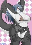  big_breasts blue_hair blush breasts cetacean charme chubby female garter_belt hair huge_breasts legwear lingerie mammal marine orca panties solo stockings underwear whale wide_hips ymbk 