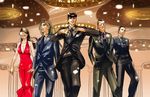  4boys bad_id bad_pixiv_id black_hair dress formal fungami_yuuya grey_hair hazekura_mikitaka higashikata_jousuke jojo_no_kimyou_na_bouken long_hair monoheiya multiple_boys necktie nijimura_okuyasu suit sunglasses yamagishi_yukako 