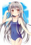  long_hair orange_eyes original oumi_neneha school_swimsuit silver_hair swimsuit 