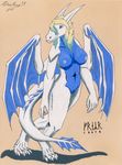  blonde_hair breasts colored_pencil colored_pencil_(art) dragon dreigiau-arian female freyr frills frost glyphs hair hi_res horn ice invalid_color nipples nordic norse pussy scalie teats white white_body wings 